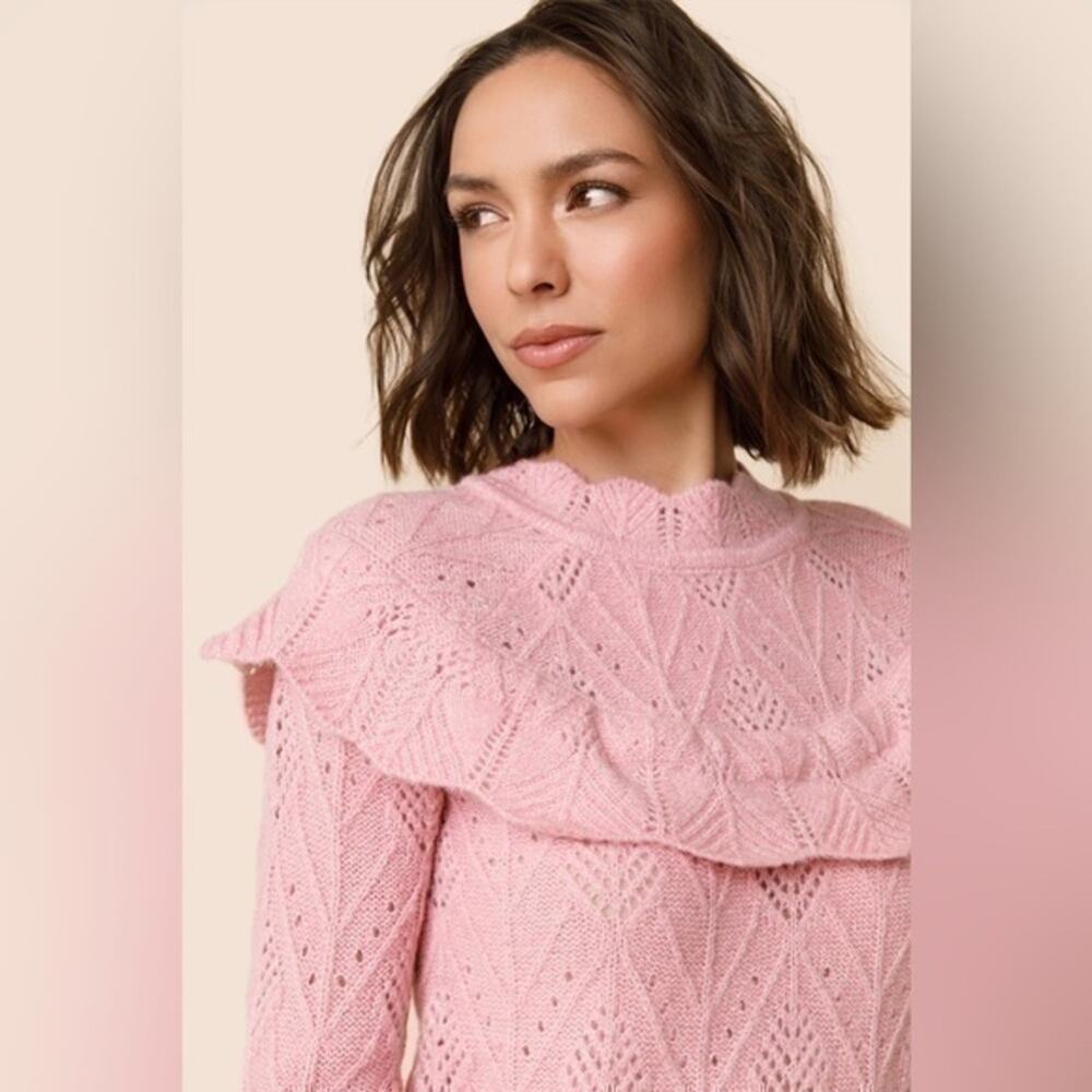 Cupcake Julea Smock Neck Pointelle Ruffle Pullover Sweater large